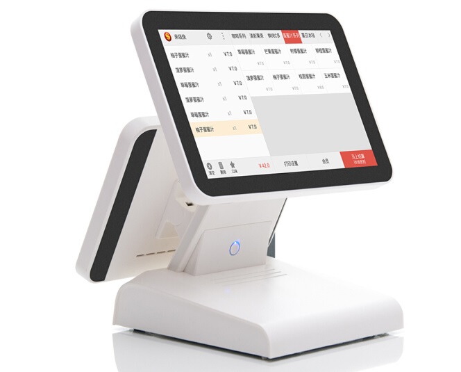 来钱快 双屏收银机一体机触摸屏 餐饮奶茶店适用 白色 套餐五 收银机+前台打印机+标签机+钱箱